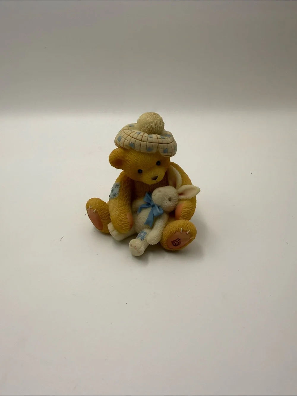 Cherished Teddies Yellow Bear Figurine Holding Bunny - Blue Accent